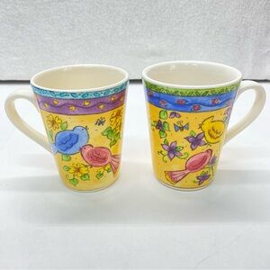Sango Birds and the Bees Set of 2 Coffee Tea Mugs Cups By Sue Zipkin Collectors